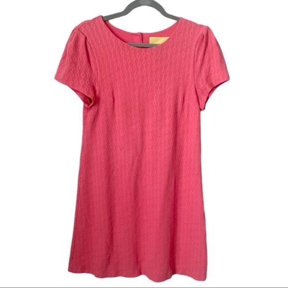 Anthropologie Maeve Coral Diamond Patterned Puff Short Sleeve Shift Dress - Picture 1 of 9